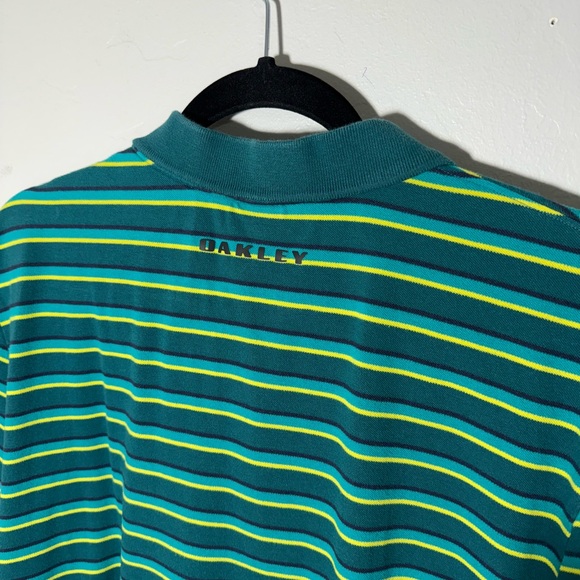 Oakley Polo Shirt Mens Size Large Green Yellow Striped Short Sleeve Regular Fit - Picture 5 of 5